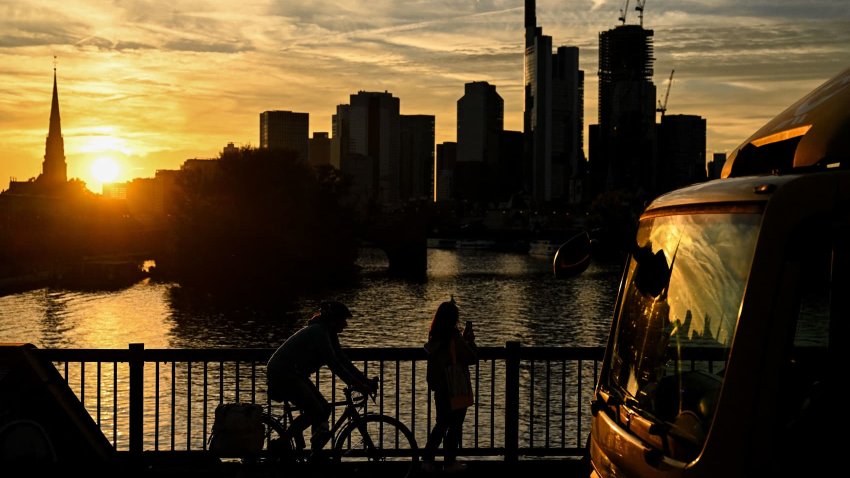 The Commerzbank building (second from right) in Frankfurt am Main, western Germany, on Sept. 25, 2023.