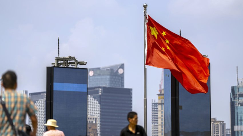 A Chinese flag in Pudong’s Lujiazui Financial District in Shanghai, China, on Sept. 18, 2023.