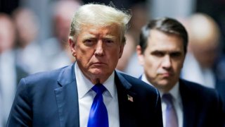 Former U.S. President Donald Trump leaves the courthouse after a jury found him guilty of all 34 felony counts in his criminal trial at New York State Supreme Court on May 30, 2024.