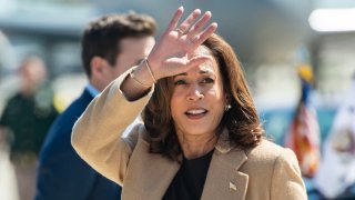 Democratic presidential candidate Vice President Kamala Harris arrives at Portsmouth International Airport in Portsmouth, New Hampshire, Sept. 4, 2024.