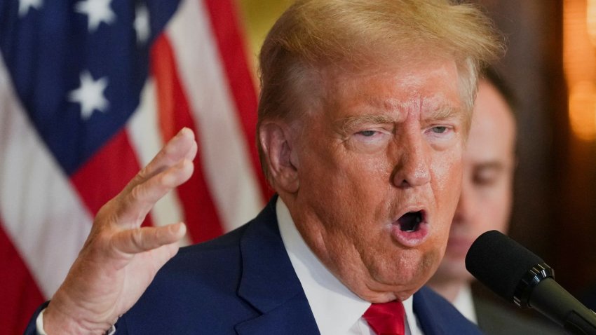 Republican presidential nominee and former U.S. President Donald Trump gestures as he speaks during a press conference at Trump Tower in New York City on Sept. 6, 2024.