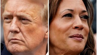 Former U.S. President Donald Trump in New York City, U.S. May 30, 2024 and U.S. Vice President Kamala Harris in Washington, U.S., July 22, 2024 in a combination of file photos.