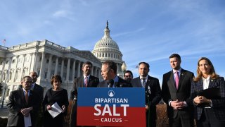 U.S. Representative Josh Gottheimer (D-NJ) speaks during a press conference about the SALT Caucus outside the United States Capitol on Wednesday February 08, 2023 in Washington, DC.