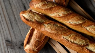 View of French baguettes.