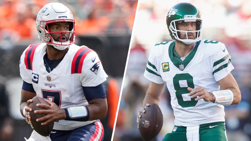 Split image of Jacoby Brissett and Aaron Rodgers