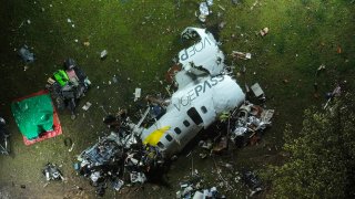 The debris at the site where an airplane crashed