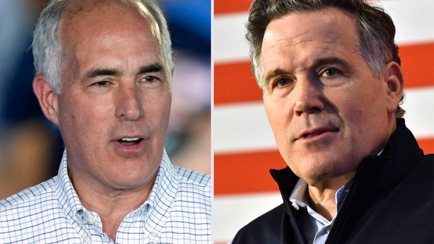 This combination of photos taken in Pennsylvania shows Sen. Bob Casey, D-Pa., left, at a campaign event, Sept. 13, 2024, in Wilkes-Barre, and David McCormick, the Republican nominee for Senate in Pennsylvania, at a campaign event, April 25, 2024, in Harrisburg.