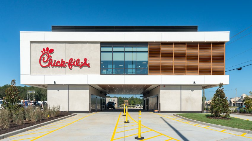 Exterior shot of new Chick-fil-A drive thru restaurant