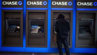 The Chase bank logo above ATMs