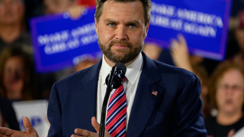 ERIE, PENNSYLVANIA - AUGUST 28: Republican vice presidential nominee, U.S. Sen. J.D. Vance (R-OH) speaks at a rally at trucking company, Team Hardinger on August 28, 2024 in Erie, Pennsylvania. Vance was expected to discuss economic and energy policies.