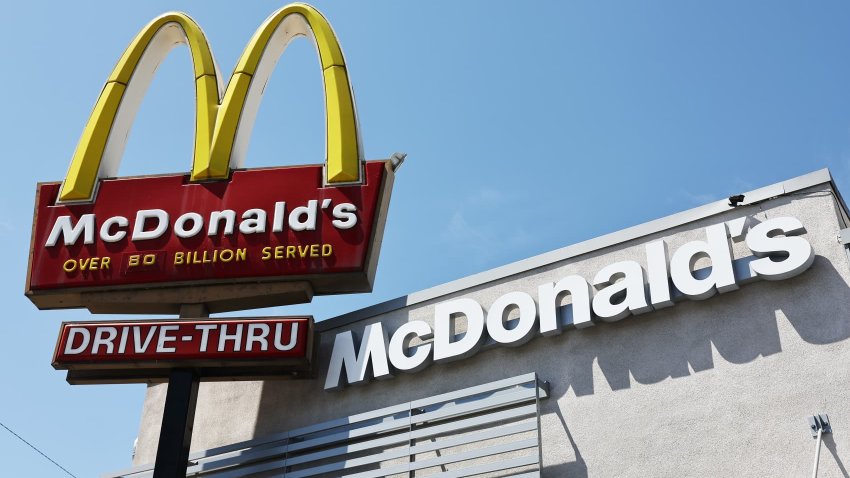 The McDonald’s logo is displayed at a McDonald’s restaurant in Burbank, California, on July 22, 2024.