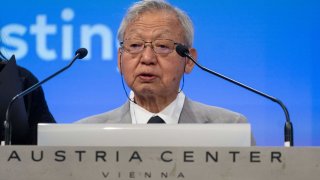 Japan’s 82-years old nuclear survivor Kido Suechi of “Nihon Hidankyo” (Japan confederation of A and H bomb sufferers Organization) speaks during the 2022 Vienna Conference on the Humanitarian Impact of Nuclear Weapons at the Austrian Center in Vienna, Austria on June 20, 2022.