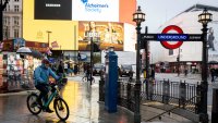 A wet Piccadilly Circus during a rainy morning in the West End, on 26th September 2024, in London, England. 