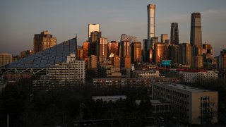 A general view shows the skyline over the central business district in Beijing on Feb. 28, 2023.