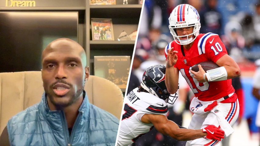 Split image of Jason McCourty and Drake Maye