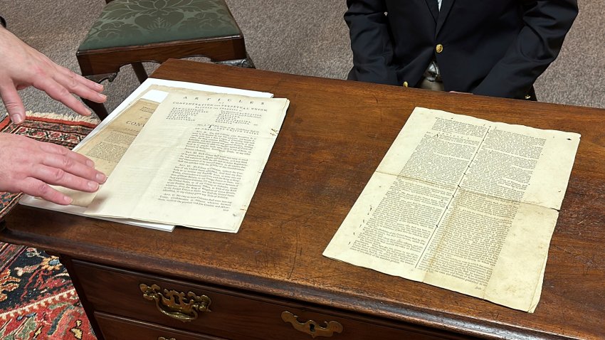 An 1787 copy of the U.S. Constitution that will be put up for auction is shown at Brunk Auctions in Asheville, N.C., on Sept. 5, 2024.