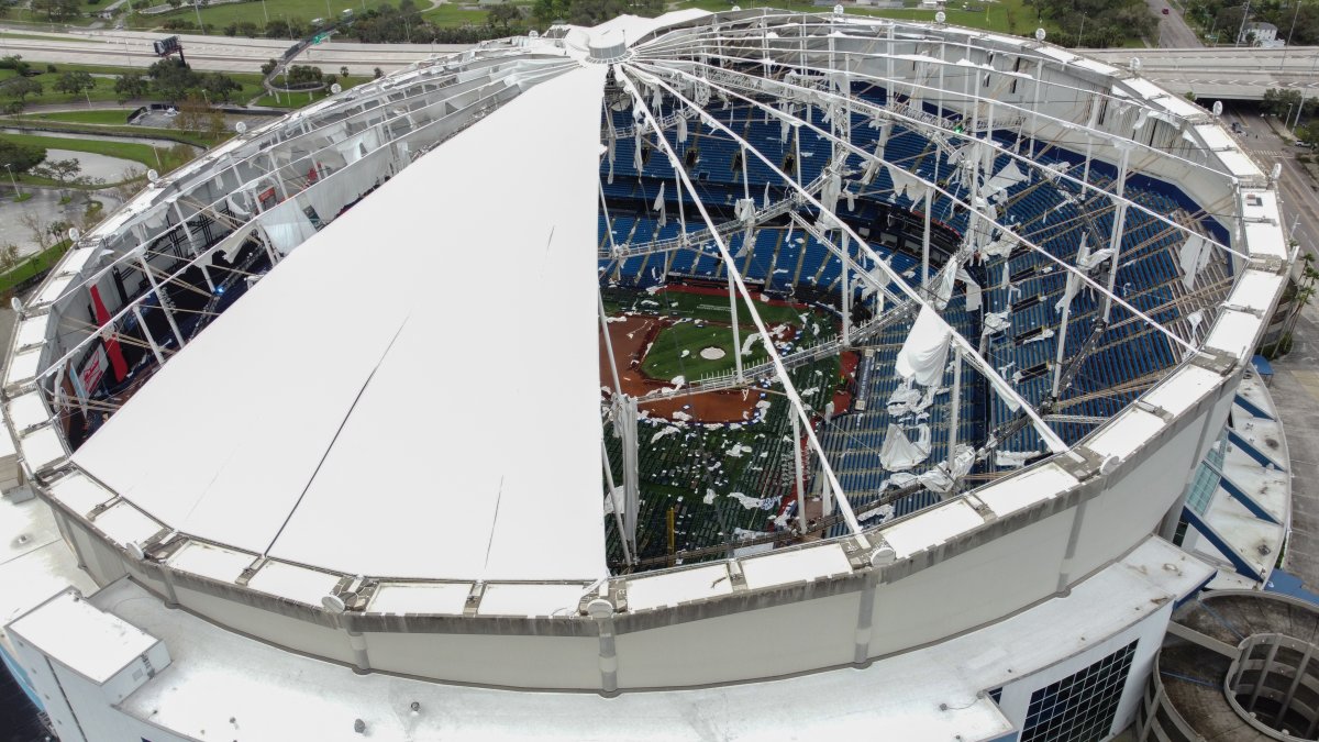 Tropicana Field roof destroyed by Hurricane Milton in Tampa NBC