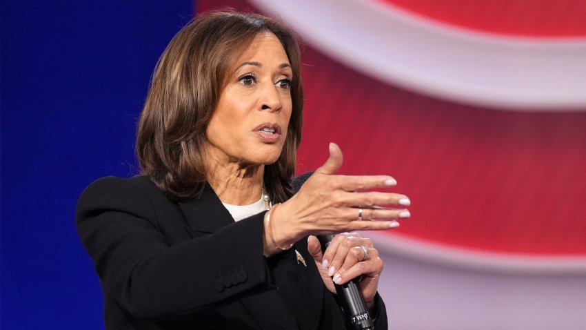 Democratic presidential candidate, Vice President Kamala Harris speaks during a CNN Presidential Town Hall at Sun Center Studios on Oct. 23, 2024 in Aston, Pennsylvania. With less than two