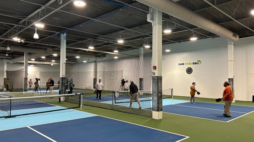 Participants playing pickleball at Club Pickleball in Meriden.