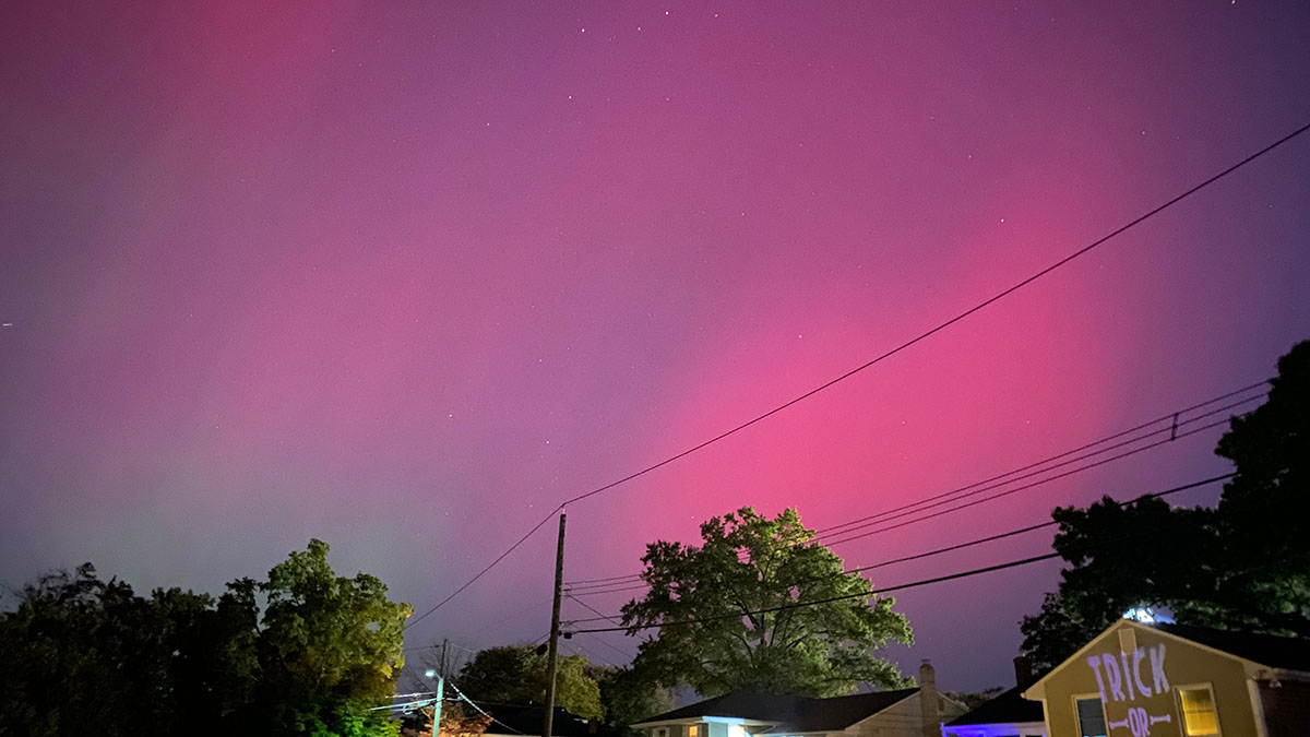 The northern lights visible over Oradell, New Jersey, on Thursday, Oct. 10, 2024. (John Connolly/NorthJersey.com / USA TODAY NETWORK)