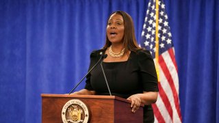 New York Attorney General Letitia James speaks during a press conference at the Office of the Attorney General in New York on February 16, 2024. 