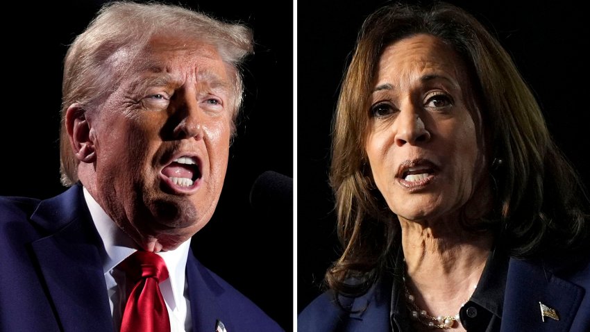 Combination with Former President and Republican Presidential Candidate Donald Trump (L), and Vice President and Democratic Presidential Candidate Kamala Harris. 