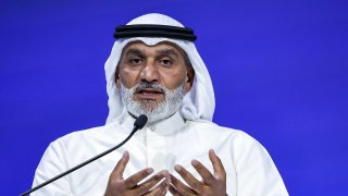 OPEC Secretary-General Haitham al-Ghais speaks during a panel at the Abu Dhabi International Petroleum Exhibition & Conference (ADIPEC) in Abu Dhabi on November 4, 2024. (Photo by FADEL SENNA / AFP) (Photo by FADEL SENNA/AFP via Getty Images)