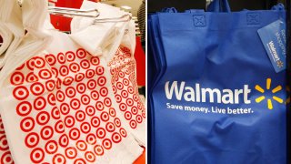 Store bags from Target (l), and Walmart (r).