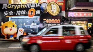 A bitcoin exchange advertisement truck in Hong Kong on Nov. 27, 2024.