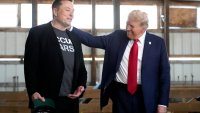 FILE – Tesla and SpaceX CEO Elon Musk, left, and Republican presidential nominee former President Donald Trump attend a campaign event at the Butler Farm Show on Oct. 5, 2024, in Butler, Pa.