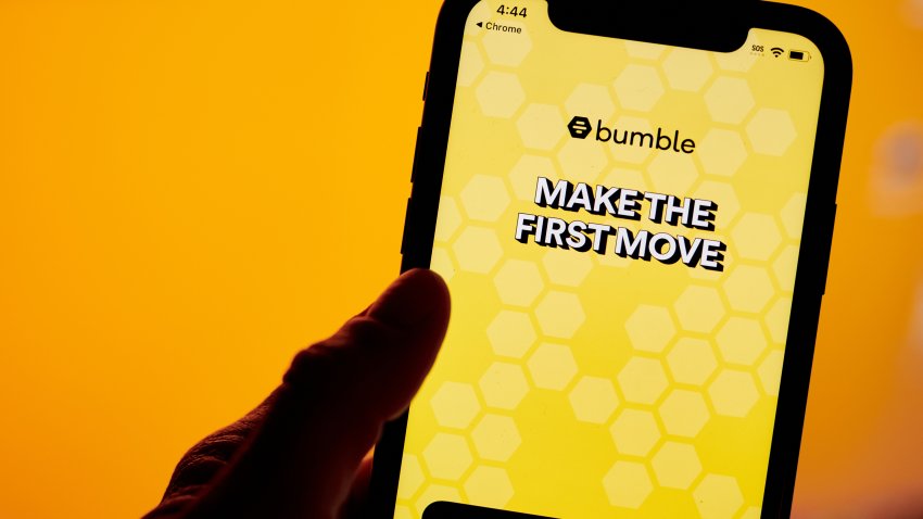 The Bumble app on a smartphone arranged in New York, US, on Monday, Nov. 6, 2023. Bumble Inc. released earnings figures on November 7. Photographer: Gabby Jones/Bloomberg via Getty Images