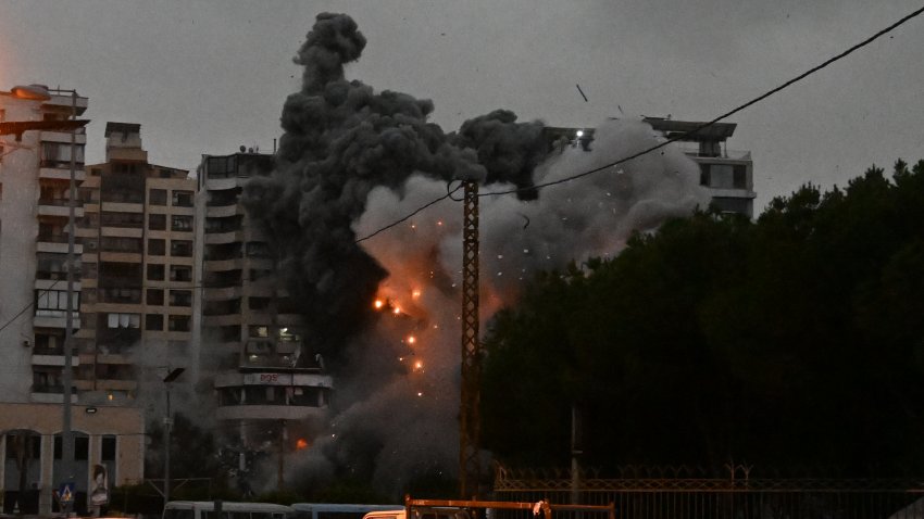 BEIRUT, LEBANON – NOVEMBER 25: Smoke rises over residential area following the Israeli attacks on Tayouneh region of Beirut, Lebanon on November 25, 2024.