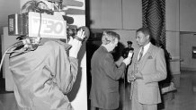 A reporter interviews Thirman L. Milner at an event. Thirman L. Milner is an American politician from Hartford, Connecticut and served as the 62nd and first Black Mayor of Hartford, Connecticut.