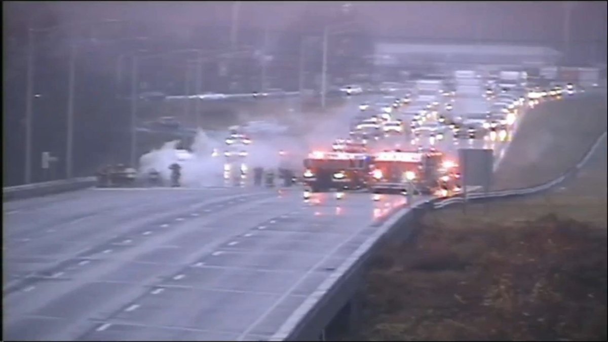 Tractor-trailer carrying thousands of gallons of fuel catches fire on I-91 in Wethersfield