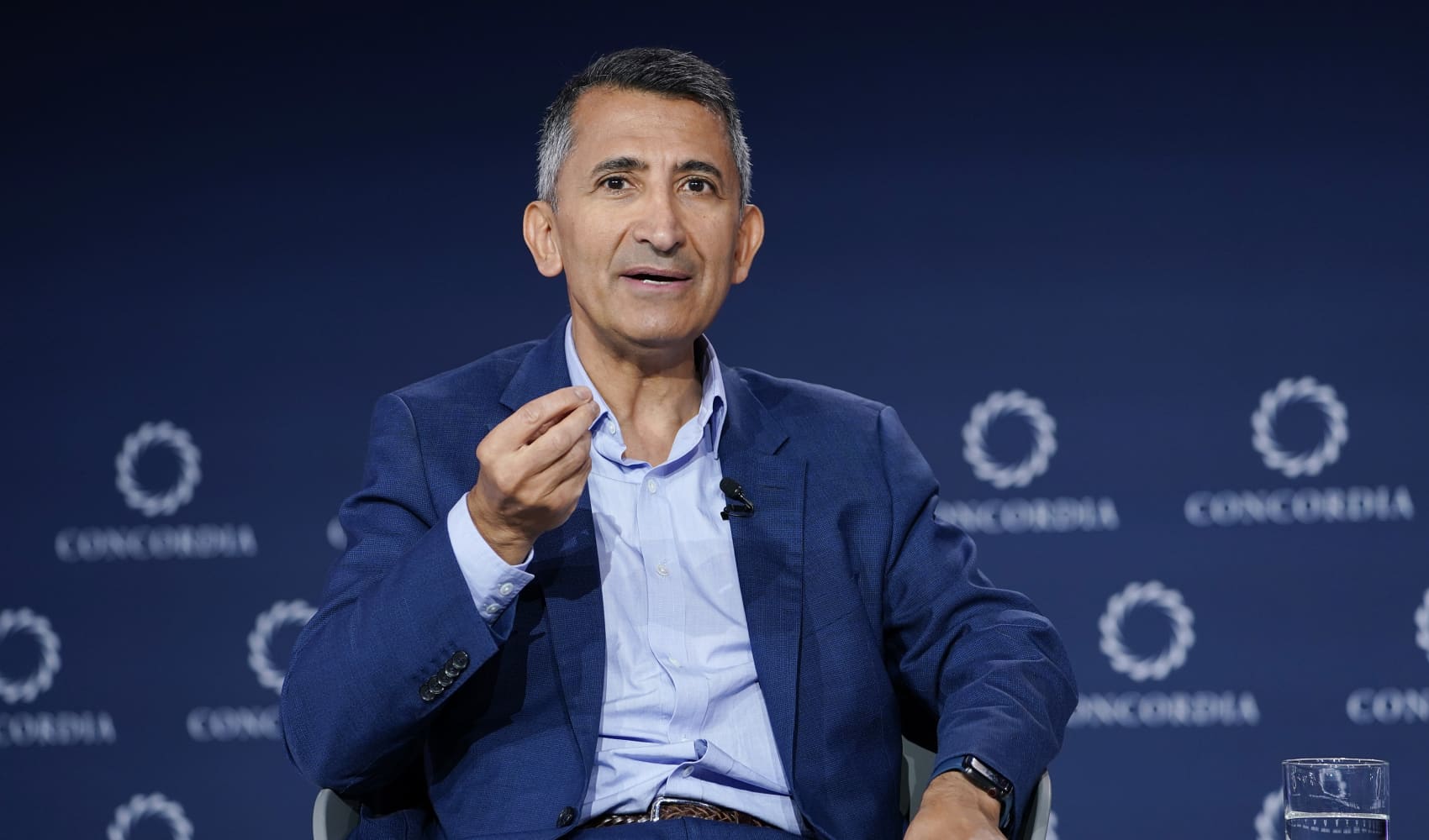 Faryar Shirzad, chief policy officer at Coinbase, speaking onstage during the 2024 Concordia Annual Summit at Sheraton New York Times Square on Sep. 24, 2024 in New York City.