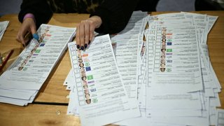 Ballot papers are counted at the Dublin RDS centre, in Dublin, on December 1, 2024, on the second day of counting ballots in the Irish General Election. 