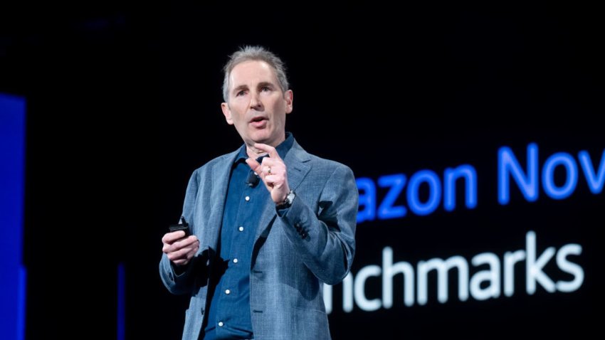 Amazon CEO Andy Jassy speaks during a keynote address at AWS re:Invent 2024, a conference hosted by Amazon Web Services, at The Venetian Las Vegas on December 3, 2024 in Las Vegas, Nevada.