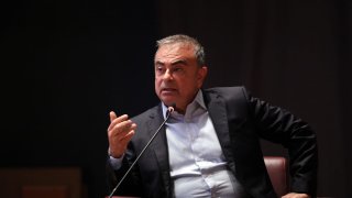 Carlos Ghosn, former Nissan chief executive officer, speaks at a roundtable event at St Joseph University in Beirut, Lebanon, on Thursday, Oct. 28, 2021. 