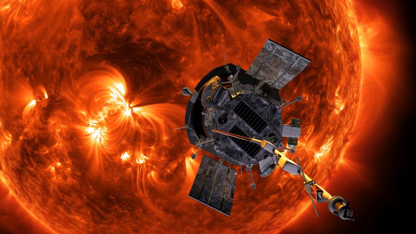 an artist's rendering of the Parker Solar Probe approaching the Sun