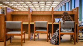 A student studies in the Perry-Castaneda Library at the University of Texas at Austin on February 22, 2024 in Austin, Texas.