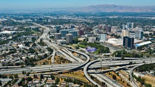 San Jose CA, commercial hub of silicon valley and its network of freeways.