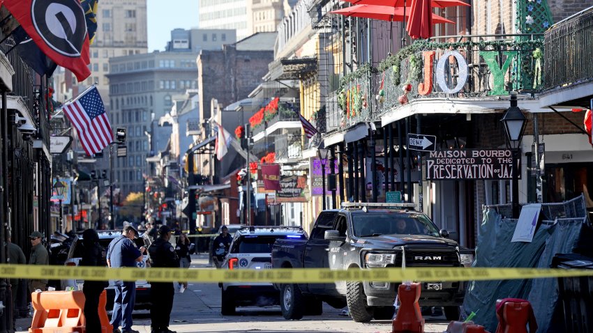 NEW ORLEANS, LOUISIANA – JANUARY 1: Law enforcement officers from multiple agencies work the scene on Bourbon Street after at least ten people were killed when a person allegedly drove into the crowd in the early morning hours of New Year’s Day on January 1, 2025 in New Orleans, Louisiana. Dozens more were injured after a suspect in a rented pickup truck allegedly drove around barricades and through a crowd of New Year’s revelers on Bourbon Street. The suspect then got out of the car, opened fire on police officers, and was subsequently killed by law enforcement.