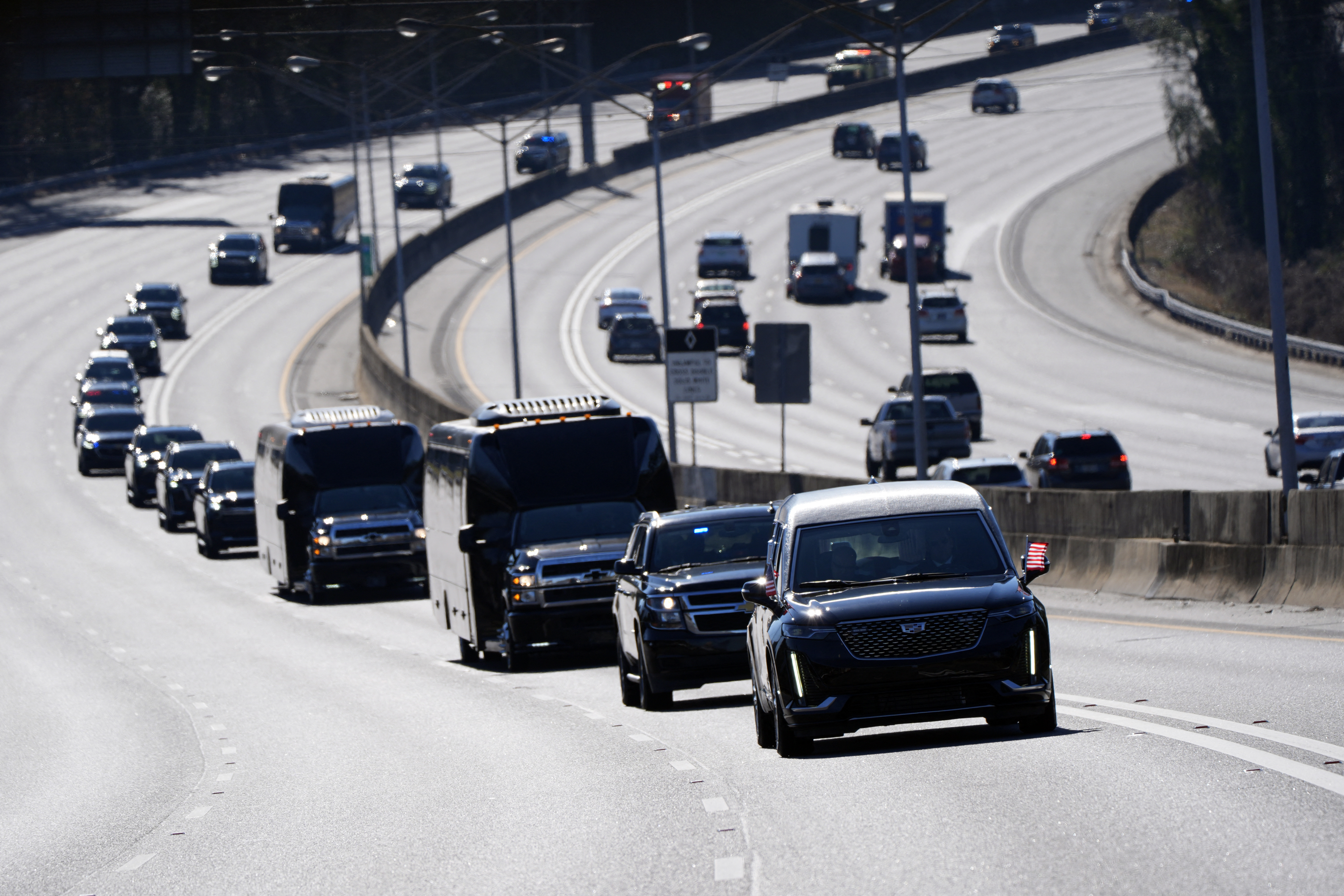 The hearse passes through Atlanta, Georgia on its way to Dobbins Air Reserve Base.