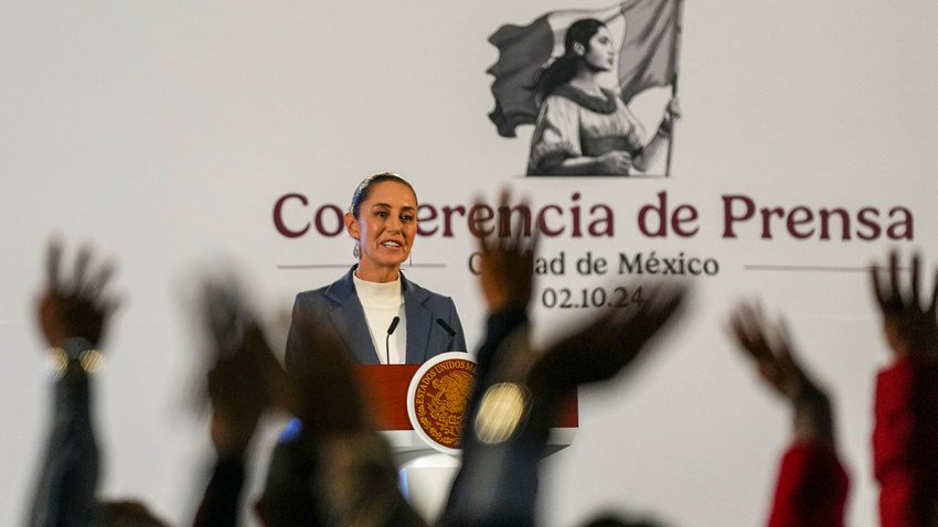 FILE - Mexican President Claudia Sheinbaum gives a media briefing at the National Palace in Mexico City, Oct. 2, 2024.