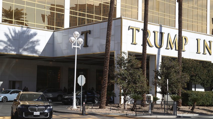 A car drives out of Trump International Hotel in Las Vegas Thursday, Jan. 2, 2025, in Las Vegas.