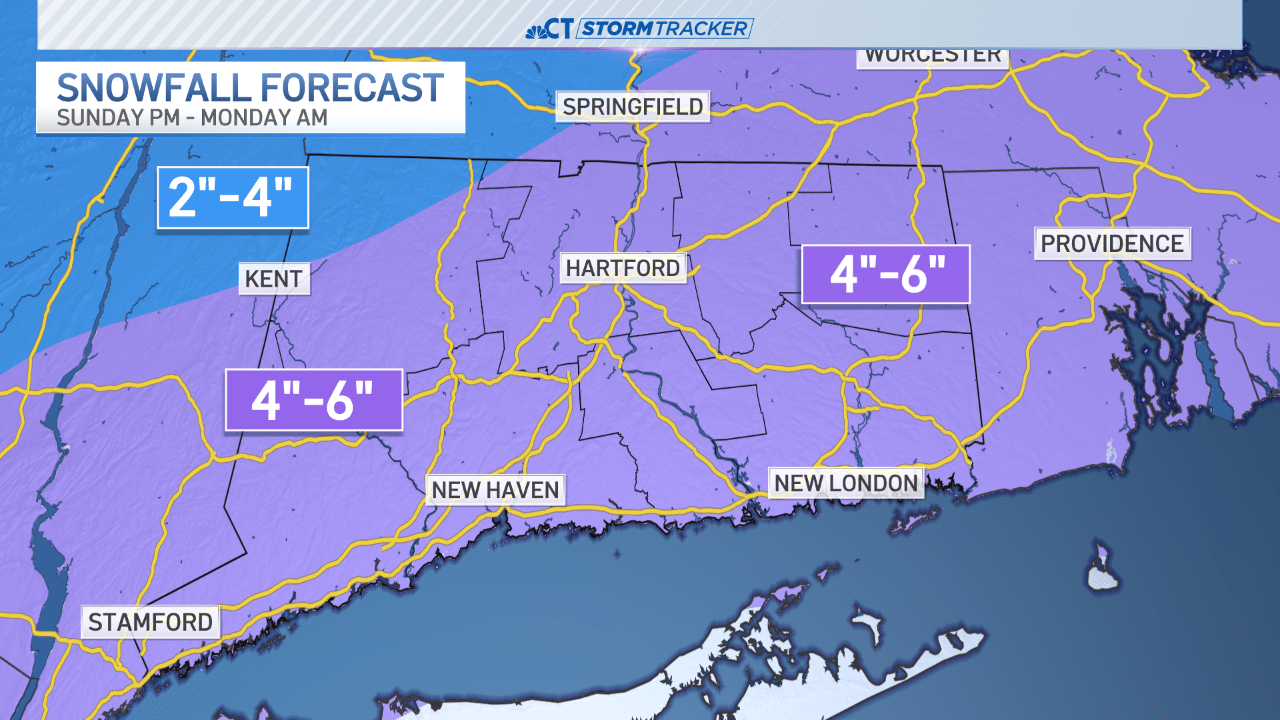 Tracking accumulating snow in Connecticut on Sunday night – NBC Connecticut