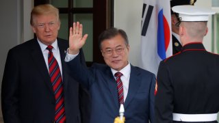 President Donald Trump welcomes South Korea’s President Moon Jae-In at the White House in Washington, U.S., May 22, 2018.