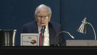 Warren Buffett speaks during the Berkshire Hathaway Annual Shareholders Meeting in Omaha, Nebraska, on May 4, 2024.
