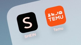 Shein and Temu icons are seen displayed on a phone screen in this illustration photo taken in Krakow, Poland on August 27, 2024. 