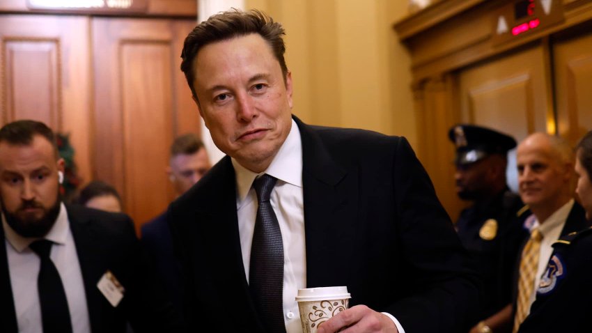 Tesla CEO Elon Musk, Co-Chair of the newly announced Department of Government Efficiency (DOGE), arrives on Capitol Hill on December 05, 2024 in Washington, DC.?